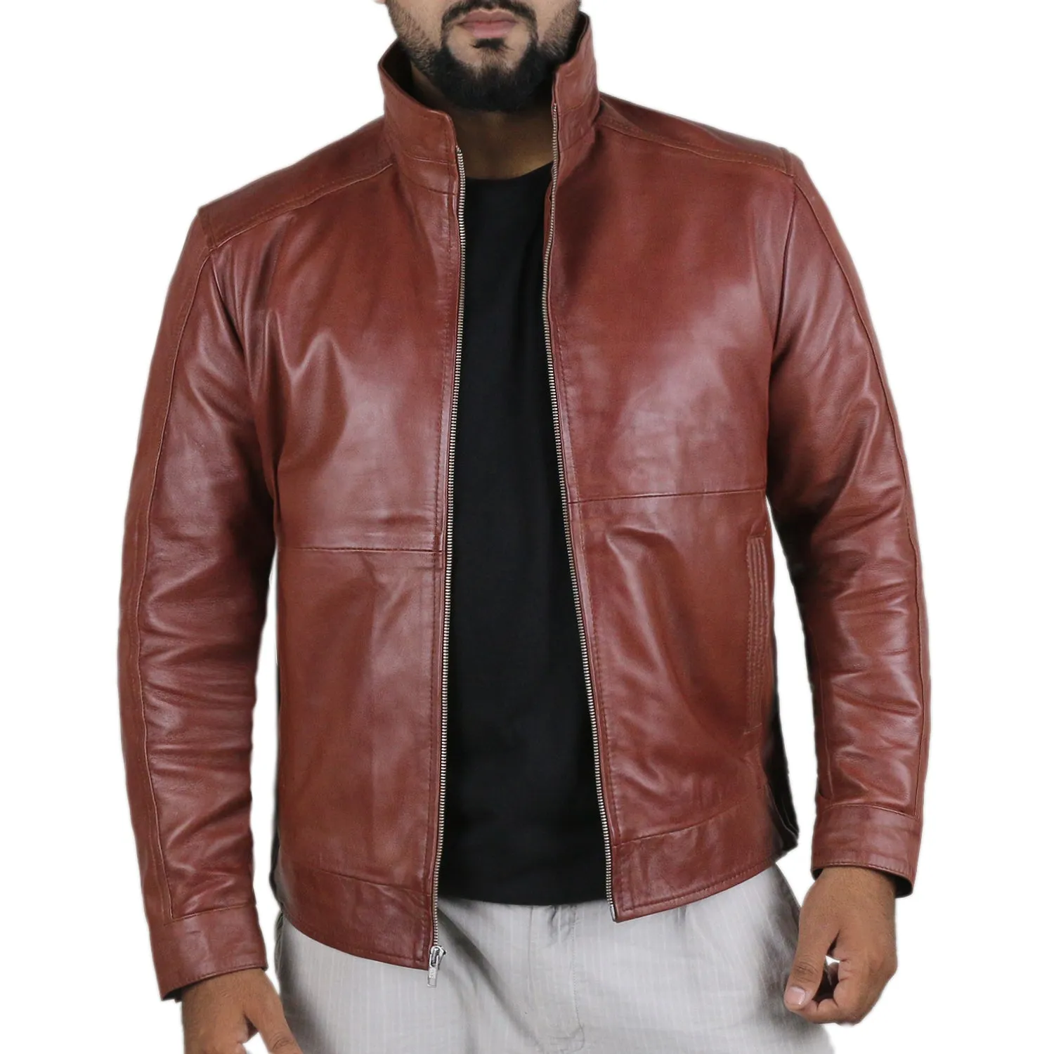 Leather Jackets Hub Mens Genuine Lambskin Leather Jacket (Black, Racer Jacket) - 1501462