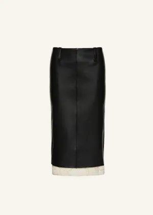 Leather lace hem midi skirt in black