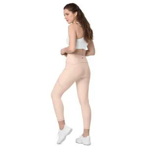 Light Nude Women's Tights, Solid Color Best Yoga Pants With 2 Side Deep Long Pockets - Made in USA/EU/MX (US Size: 2XS-6XL)