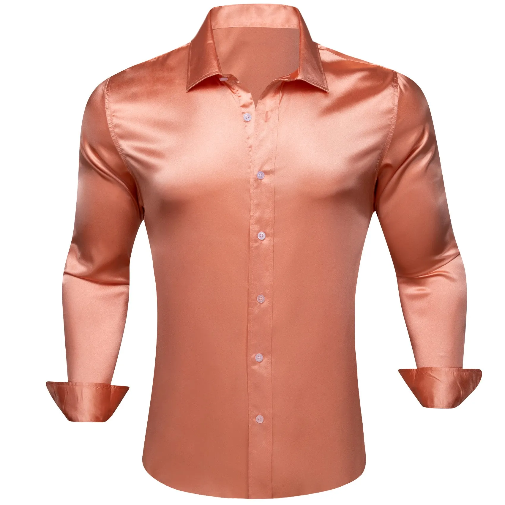 LightSalmon Solid Silk Men's Long Sleeve Shirt