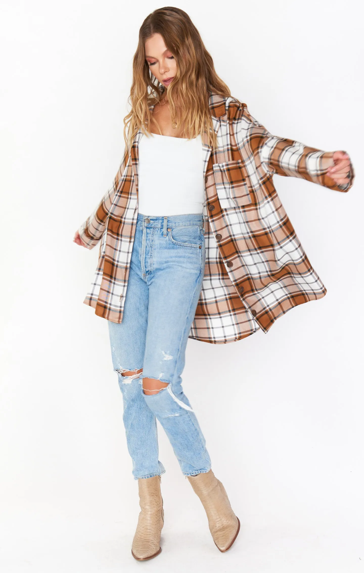 Lorolie Tunic ~ Tan Plaid