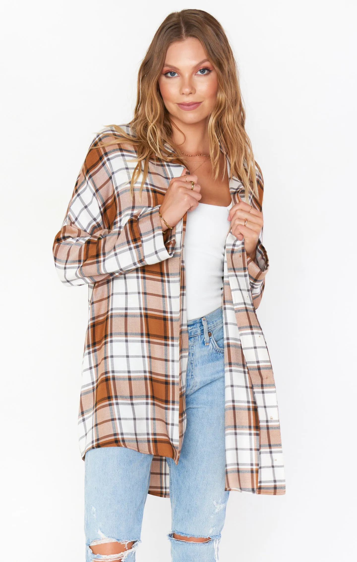 Lorolie Tunic ~ Tan Plaid