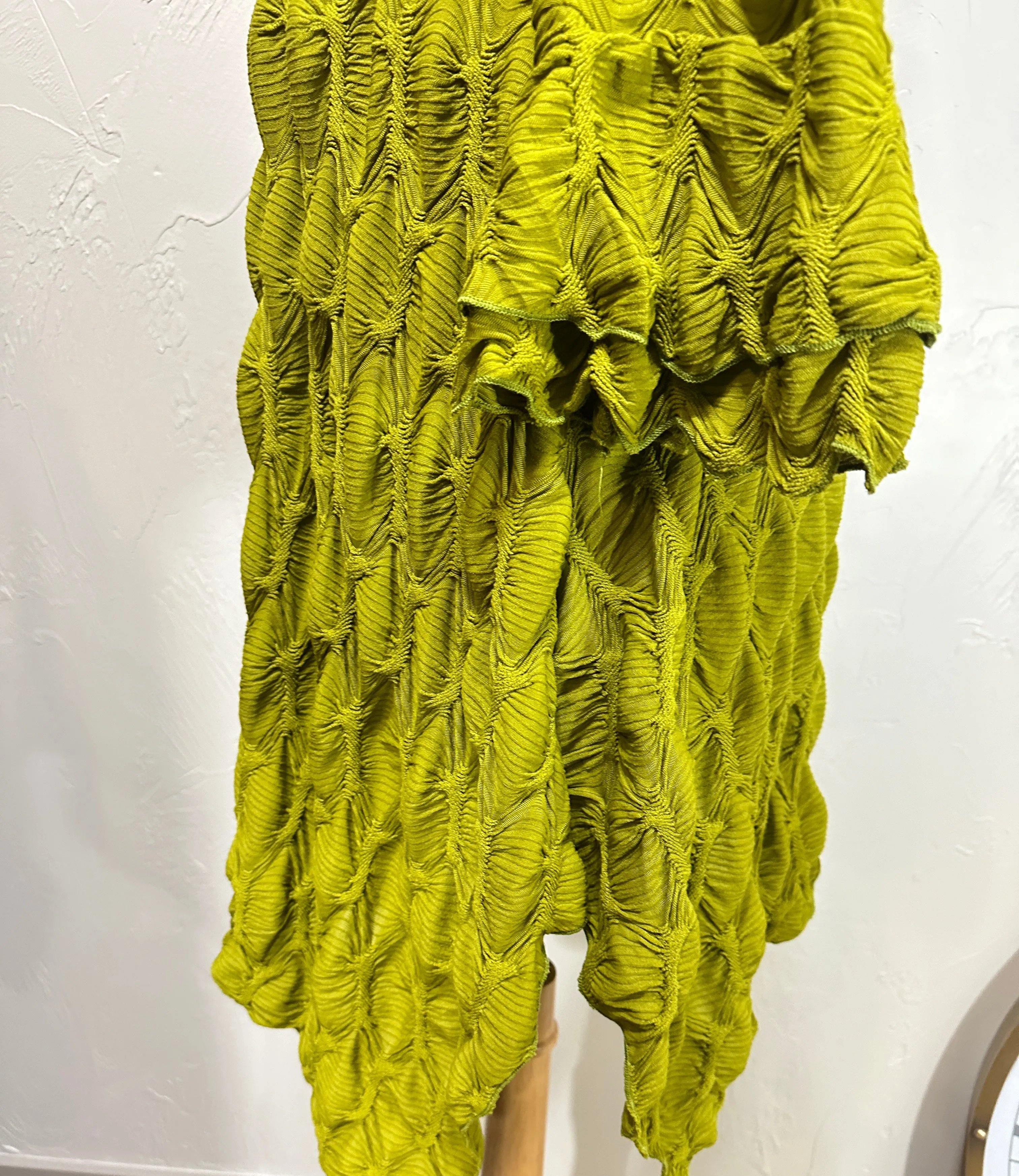 Lovely Lady Textured Pistachio Green Shark Bite Handkerchief Tunic