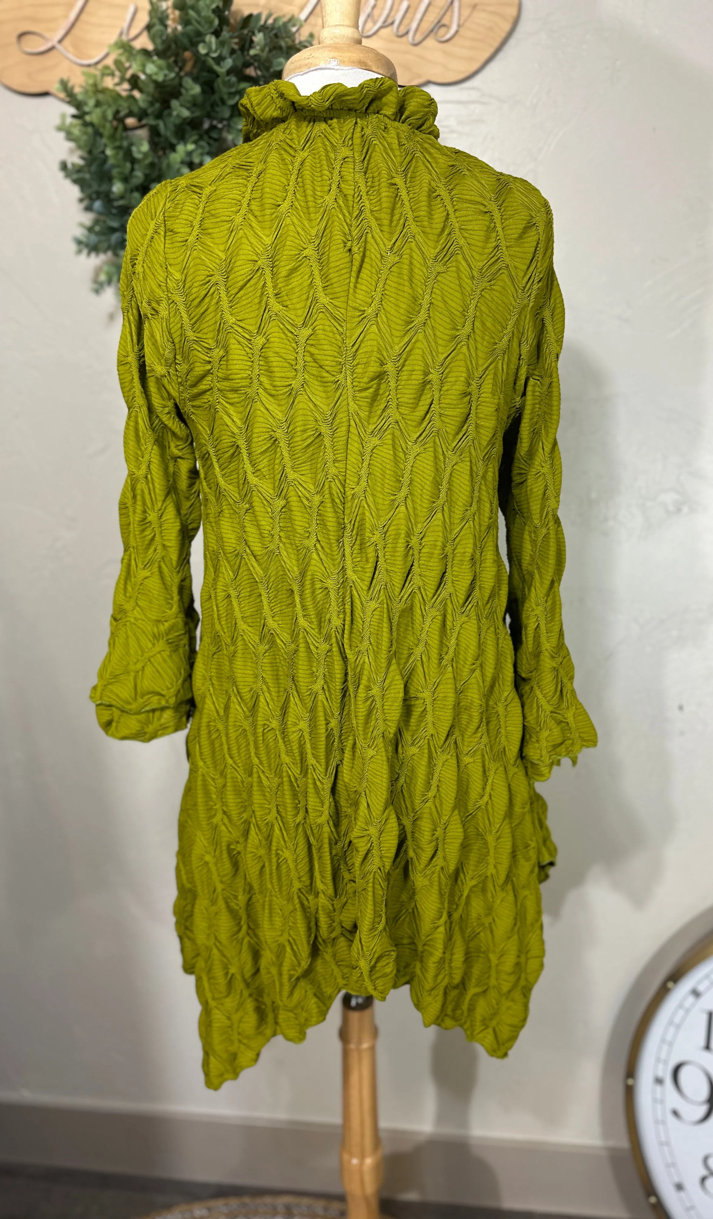 Lovely Lady Textured Pistachio Green Shark Bite Handkerchief Tunic