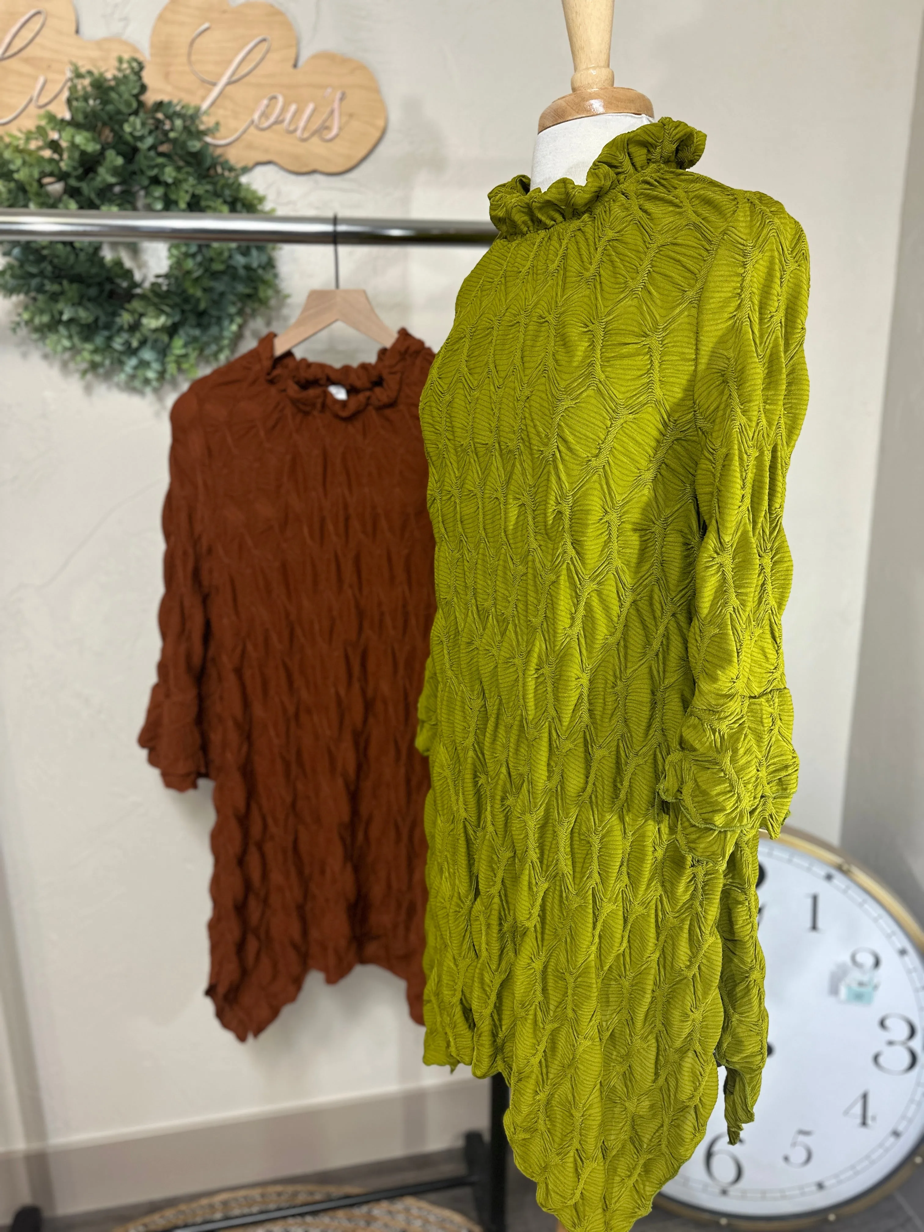 Lovely Lady Textured Pistachio Green Shark Bite Handkerchief Tunic