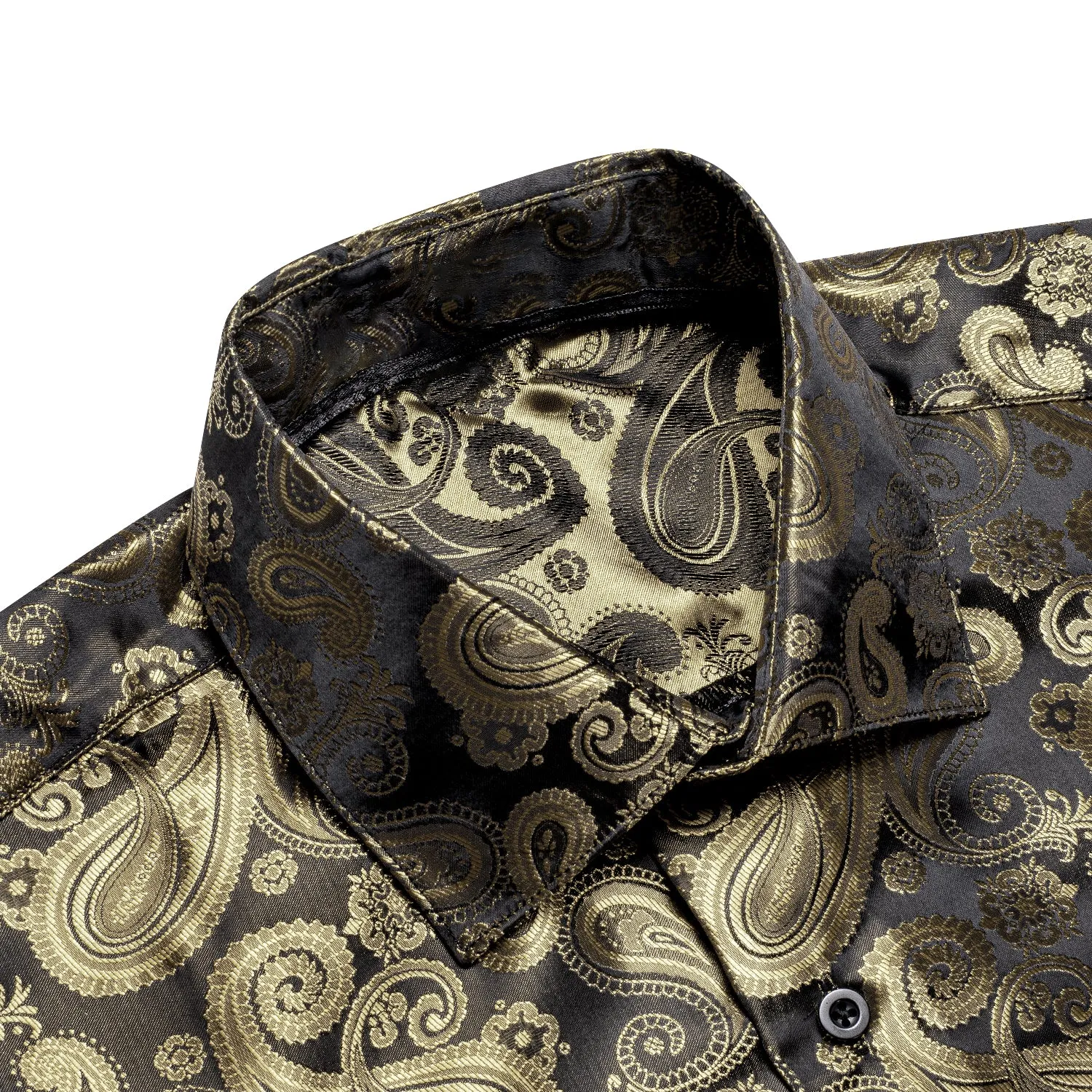 Luxury Champagne Brown Paisley Pattern Silk Men's Long Sleeve Shirt