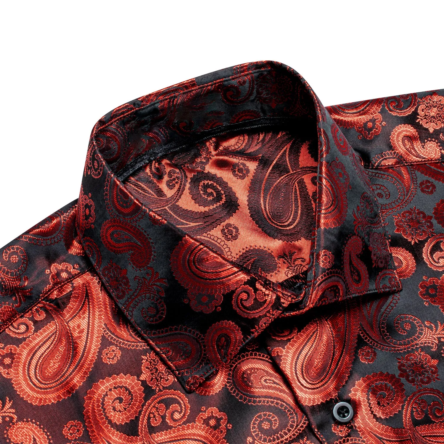 Luxury Classic Red Paisley Pattern Silk Men's Long Sleeve Shirt