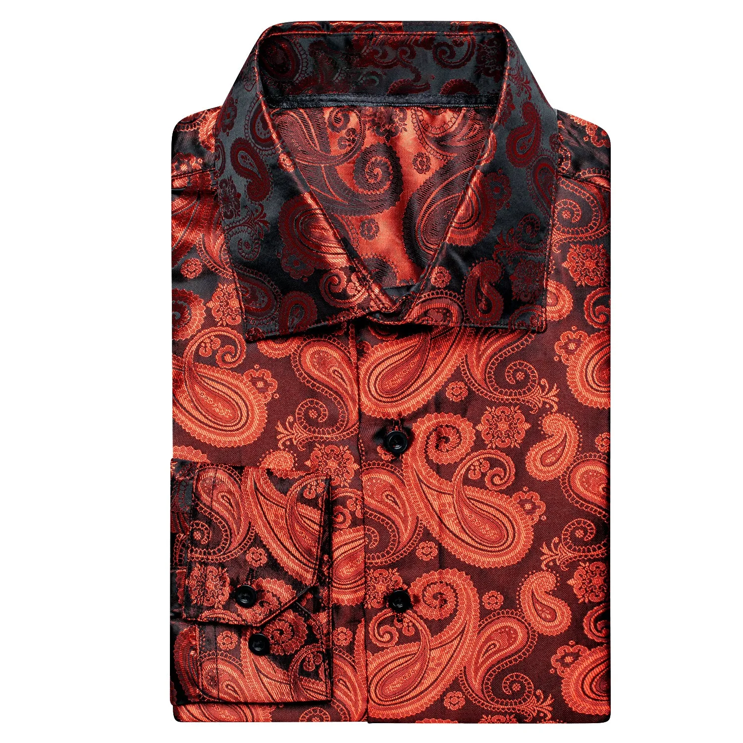 Luxury Classic Red Paisley Pattern Silk Men's Long Sleeve Shirt