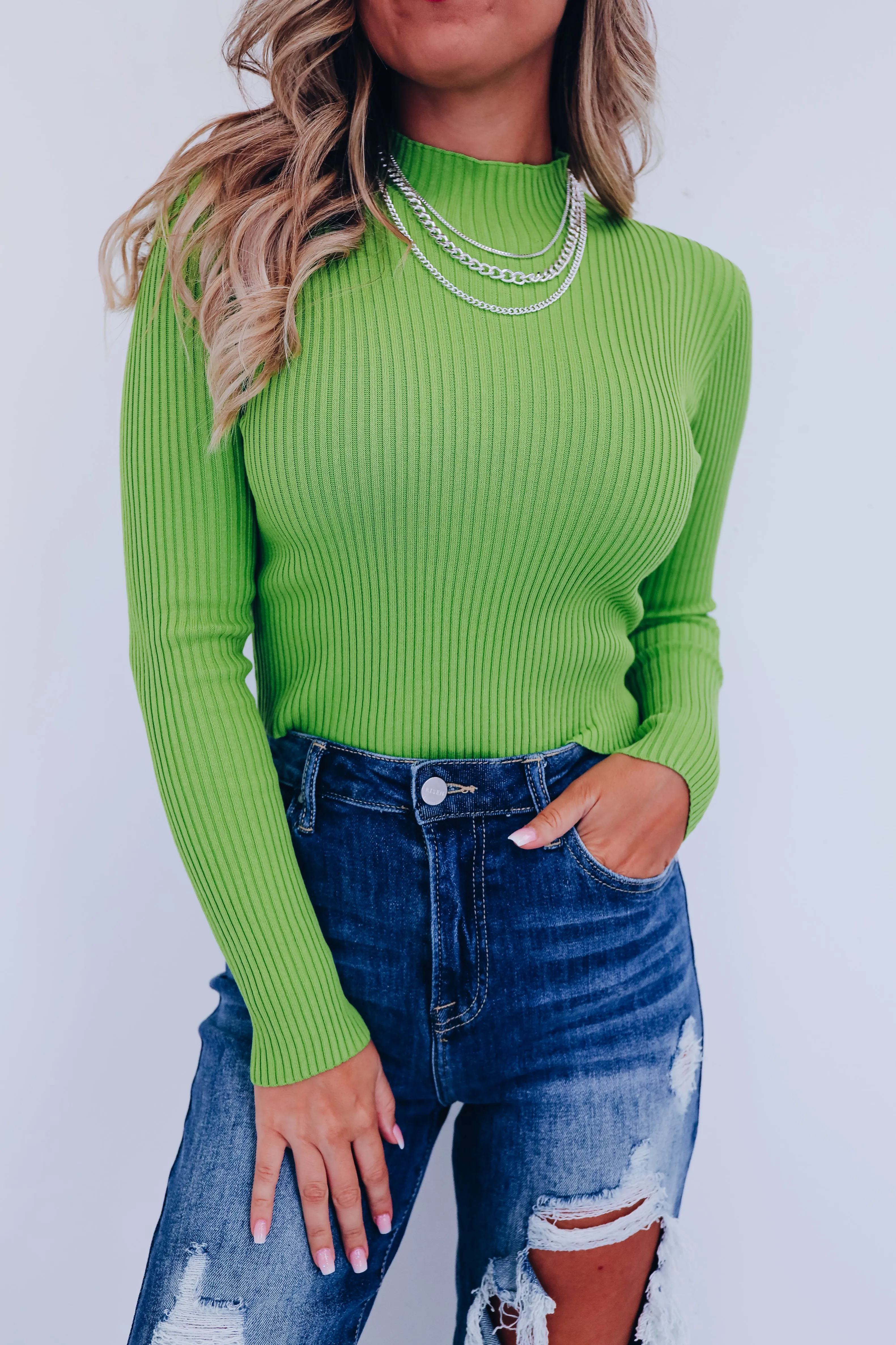 Majestic Mock Neck Crop Sweater - Green