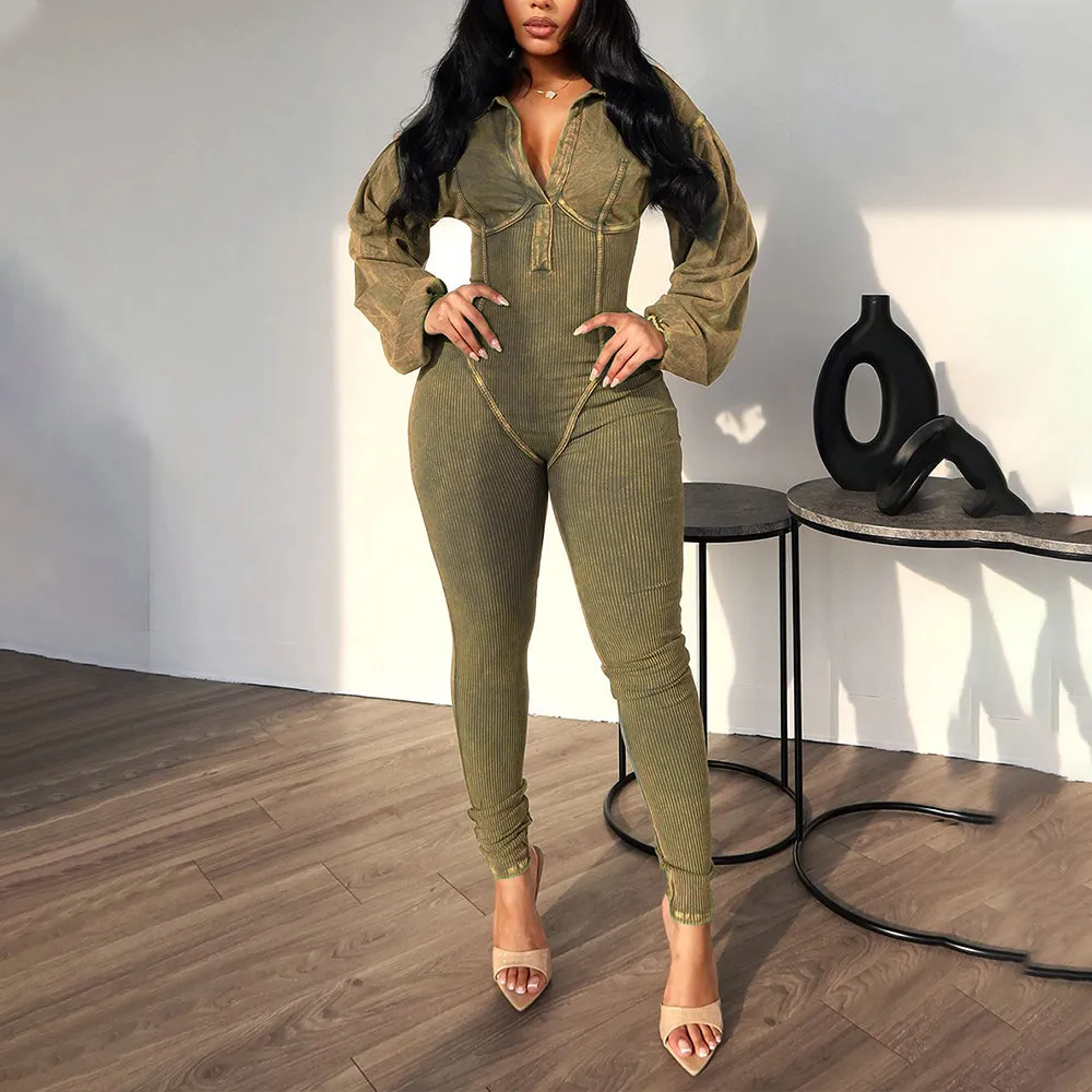 MALYBGG Deep V Neck Long Sleeve One Piece Jumpsuit 24102LY