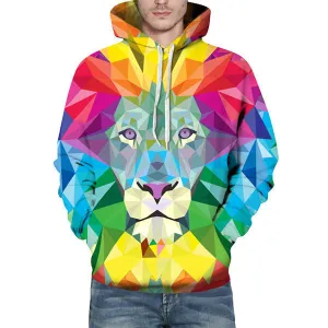 Mens 3D Printed Colorful Lion Hoodies