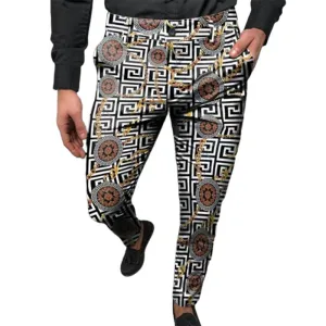 Men's Casual Printed Pants Mid Waist Micro Elastic Pants 60687342L