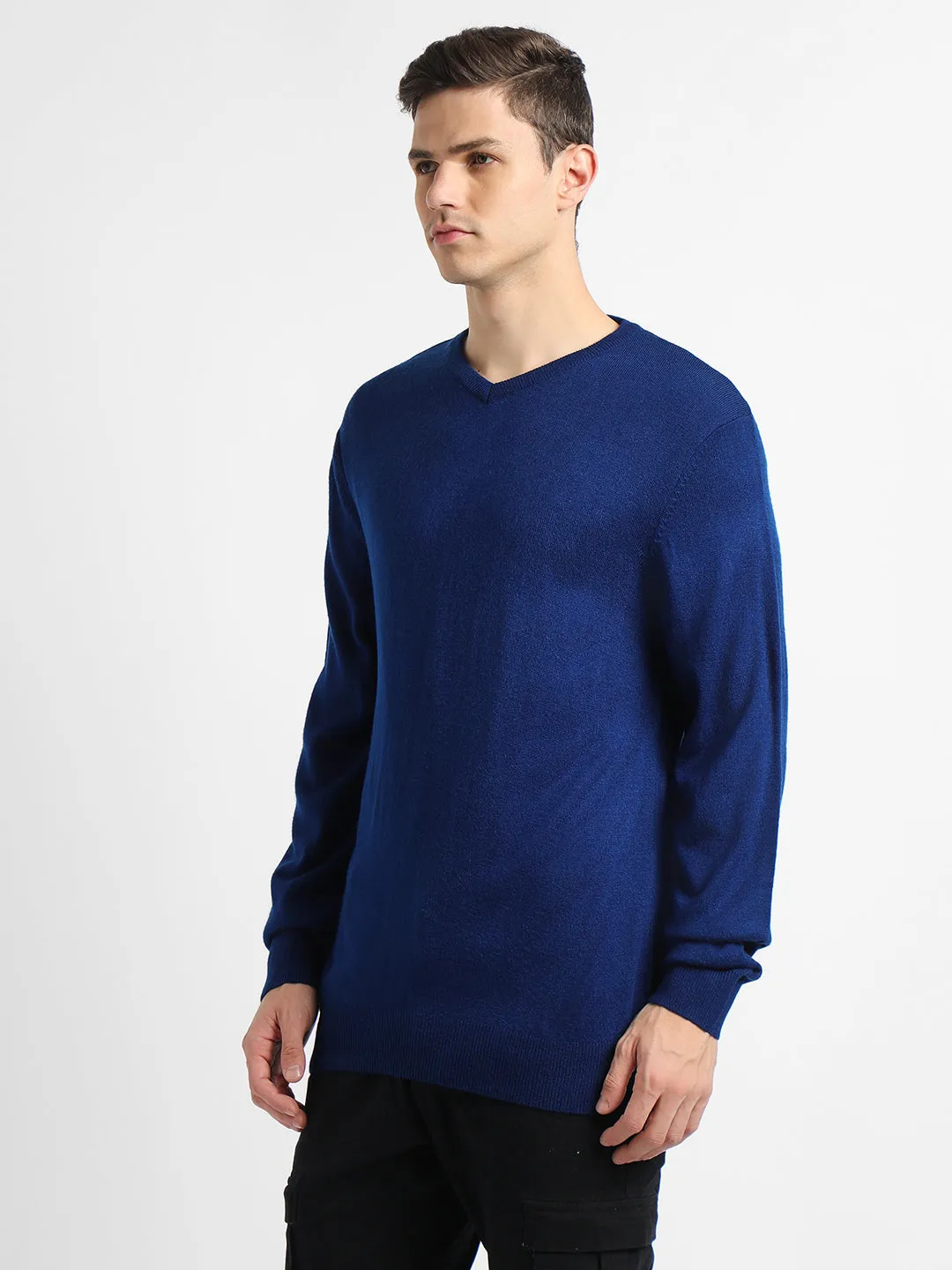 Men's Mid Blue Solid pullover Sweater