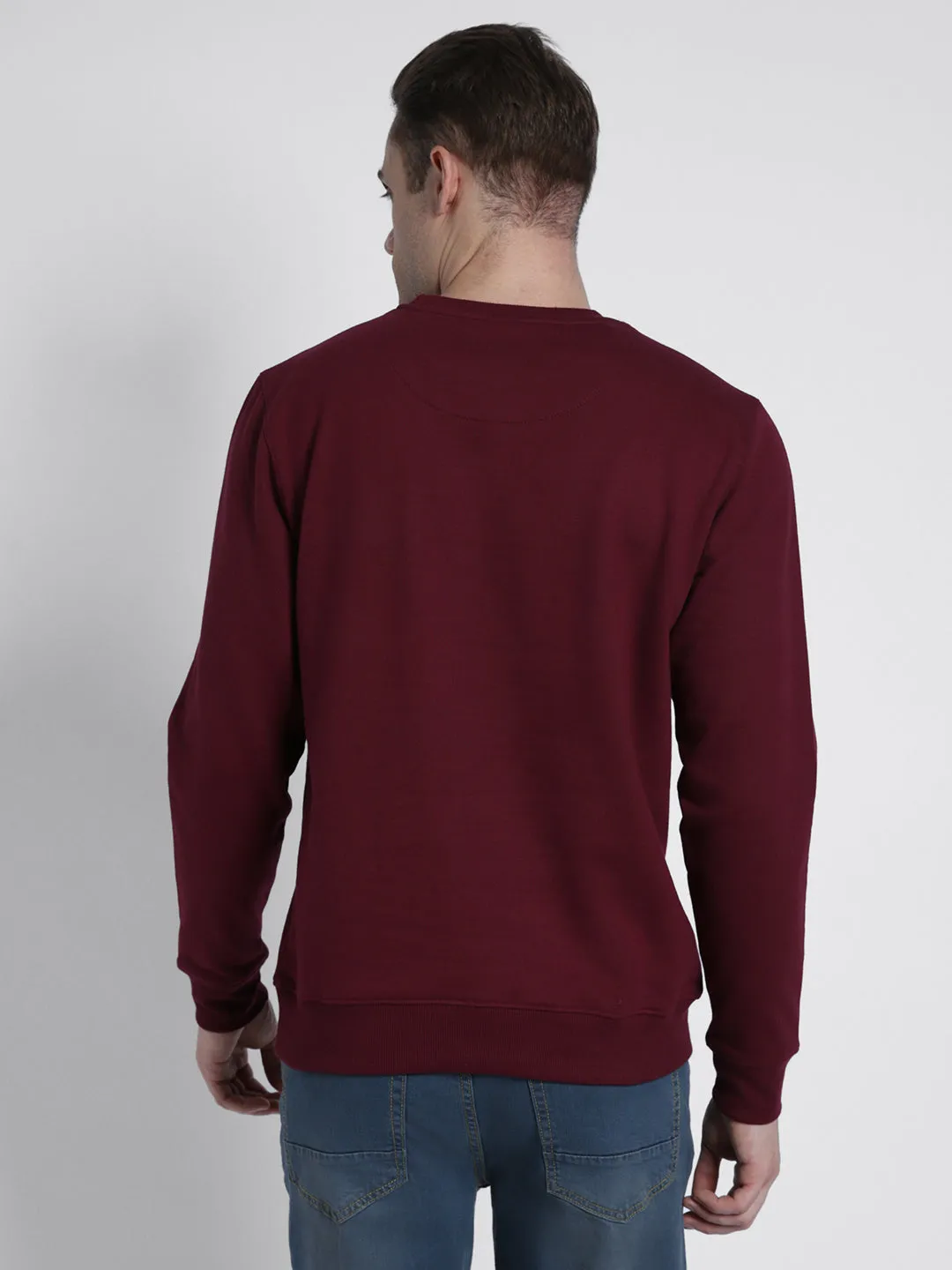 Men's Mock Neck Regular Fit Solid Patch Pocket Maroon Sweatshirt