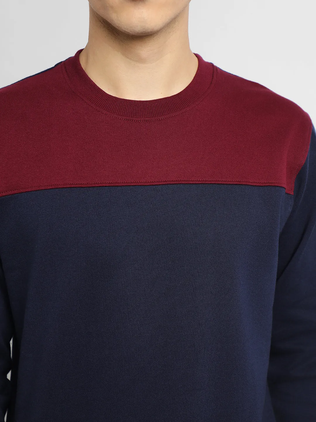 Men's Round Neck Regular Fit Colourblock Navy Sweatshirt