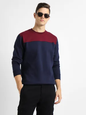 Men's Round Neck Regular Fit Colourblock Navy Sweatshirt