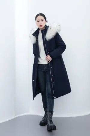 Navy Blue Long Winter Down Jacket