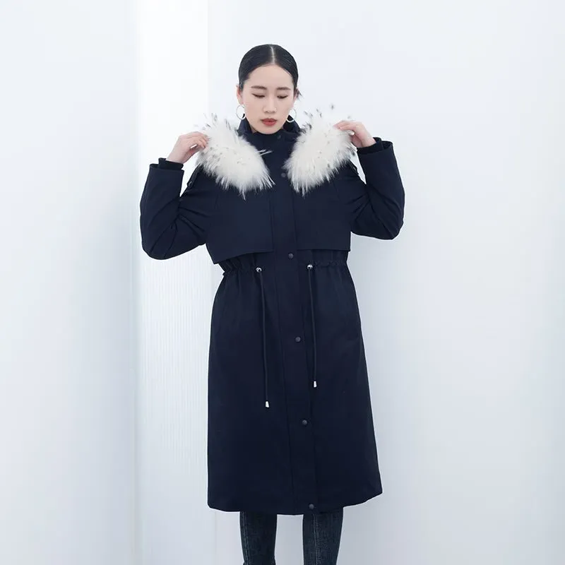 Navy Blue Long Winter Down Jacket