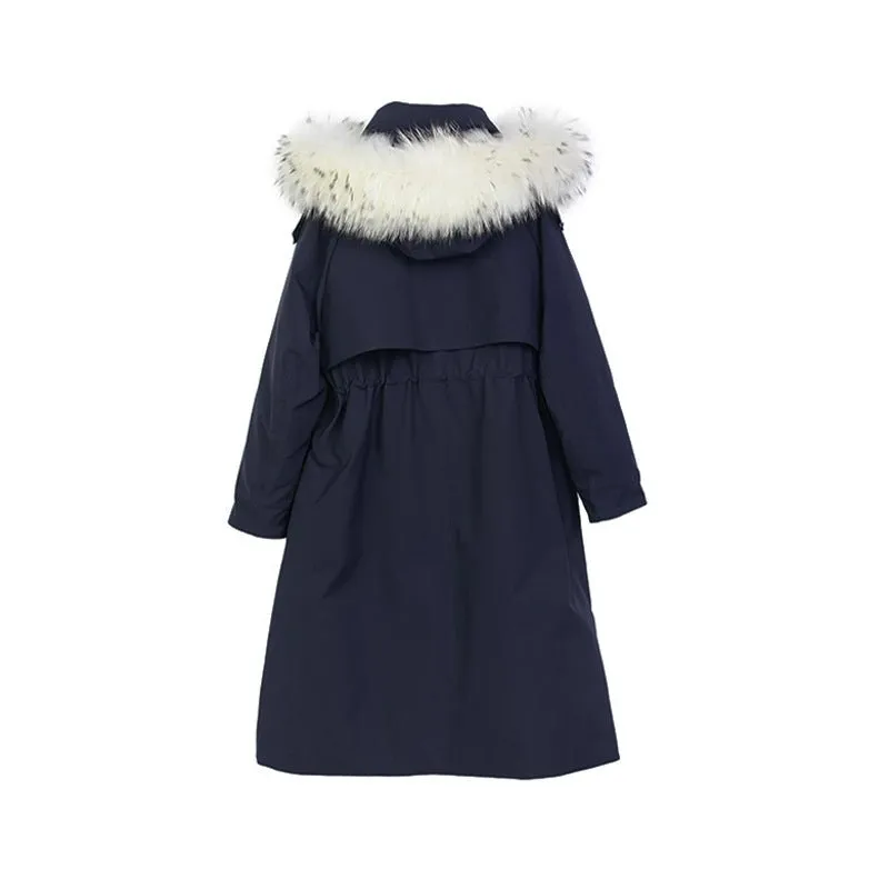 Navy Blue Long Winter Down Jacket