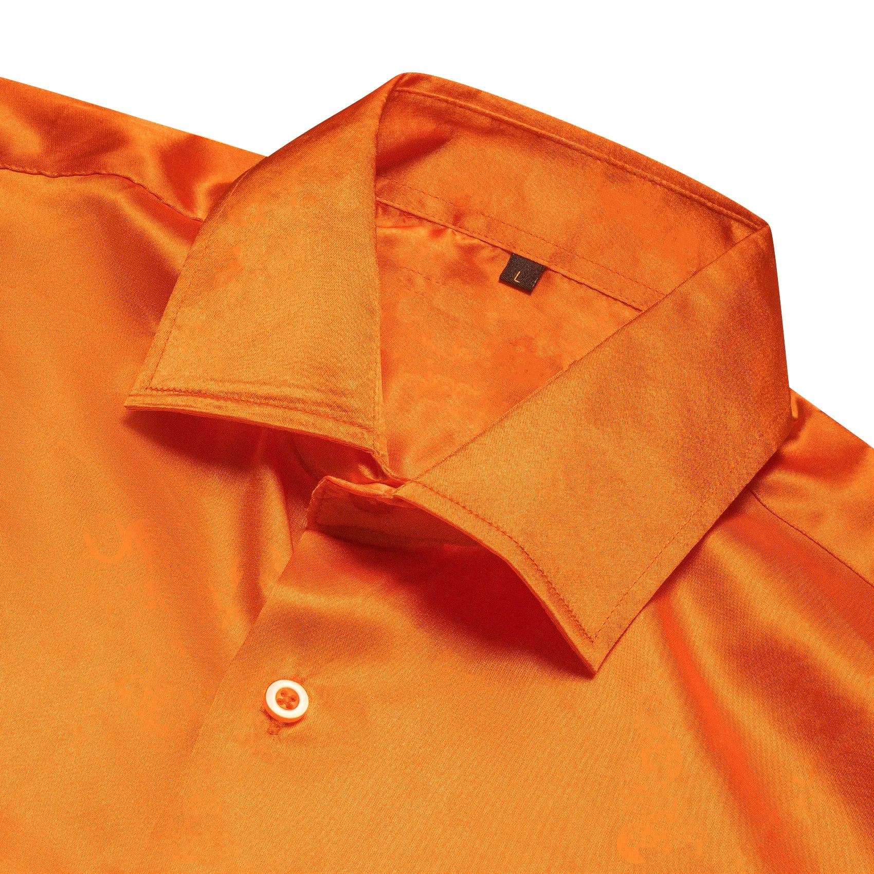 Orange Solid Silk Men's Long Sleeve Shirt