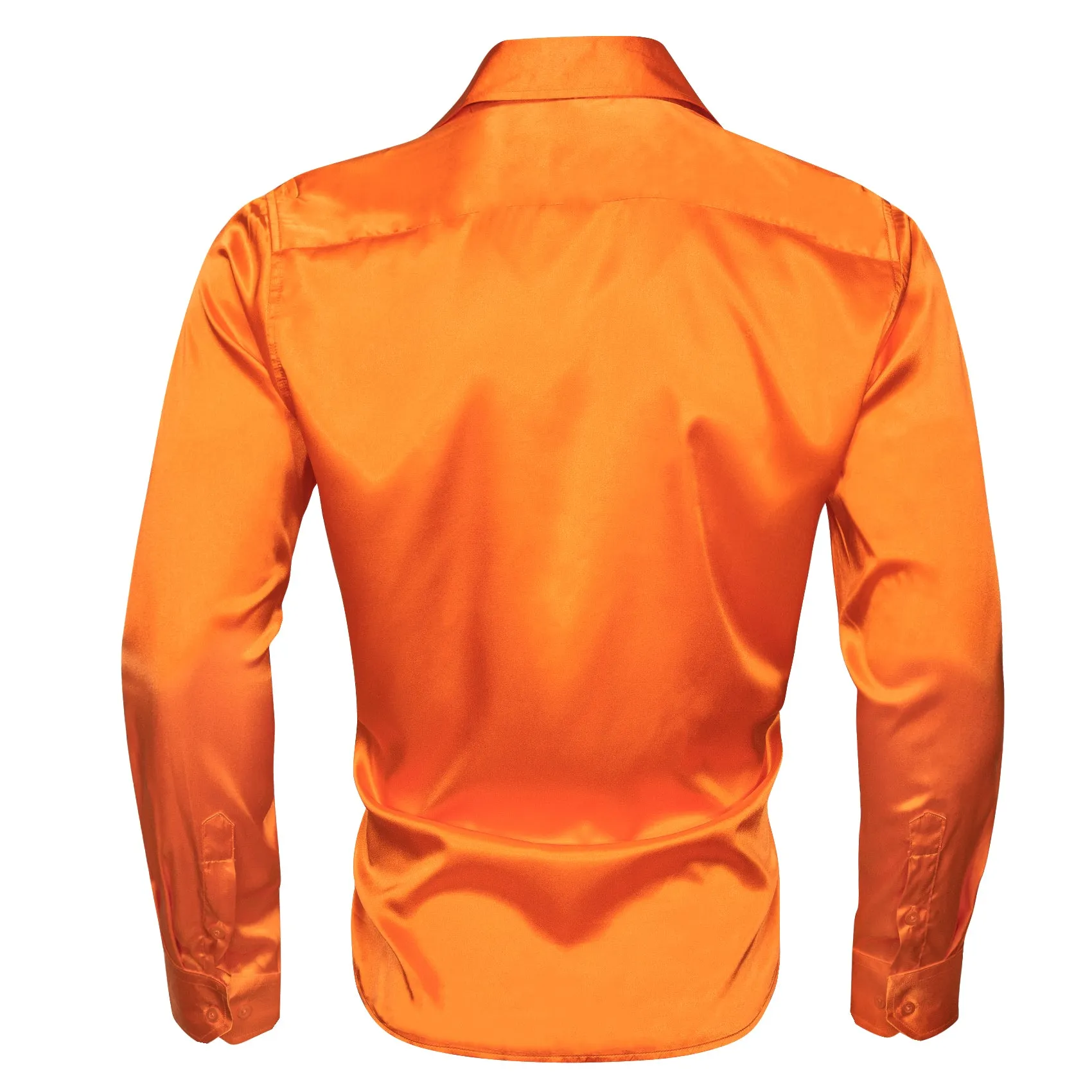 Orange Solid Silk Men's Long Sleeve Shirt