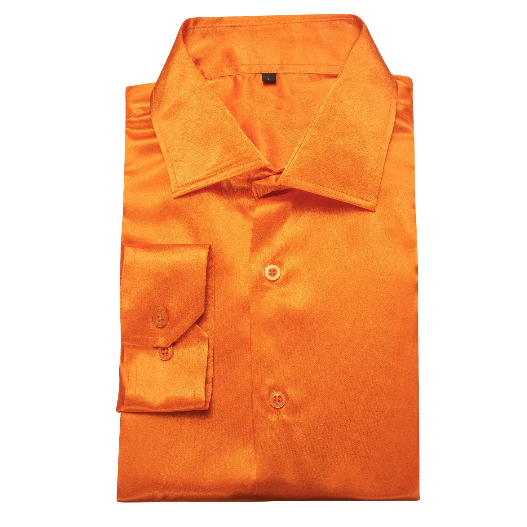 Orange Solid Silk Men's Long Sleeve Shirt