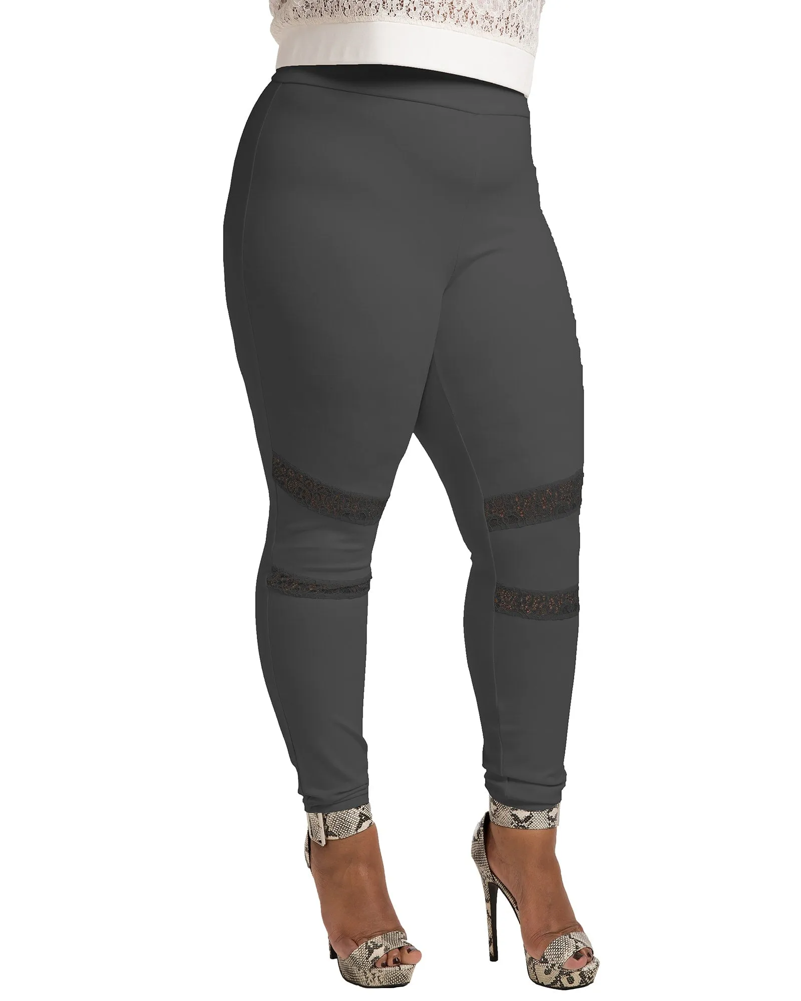 Peekaboo Lace Ponte Legging | Charcoal