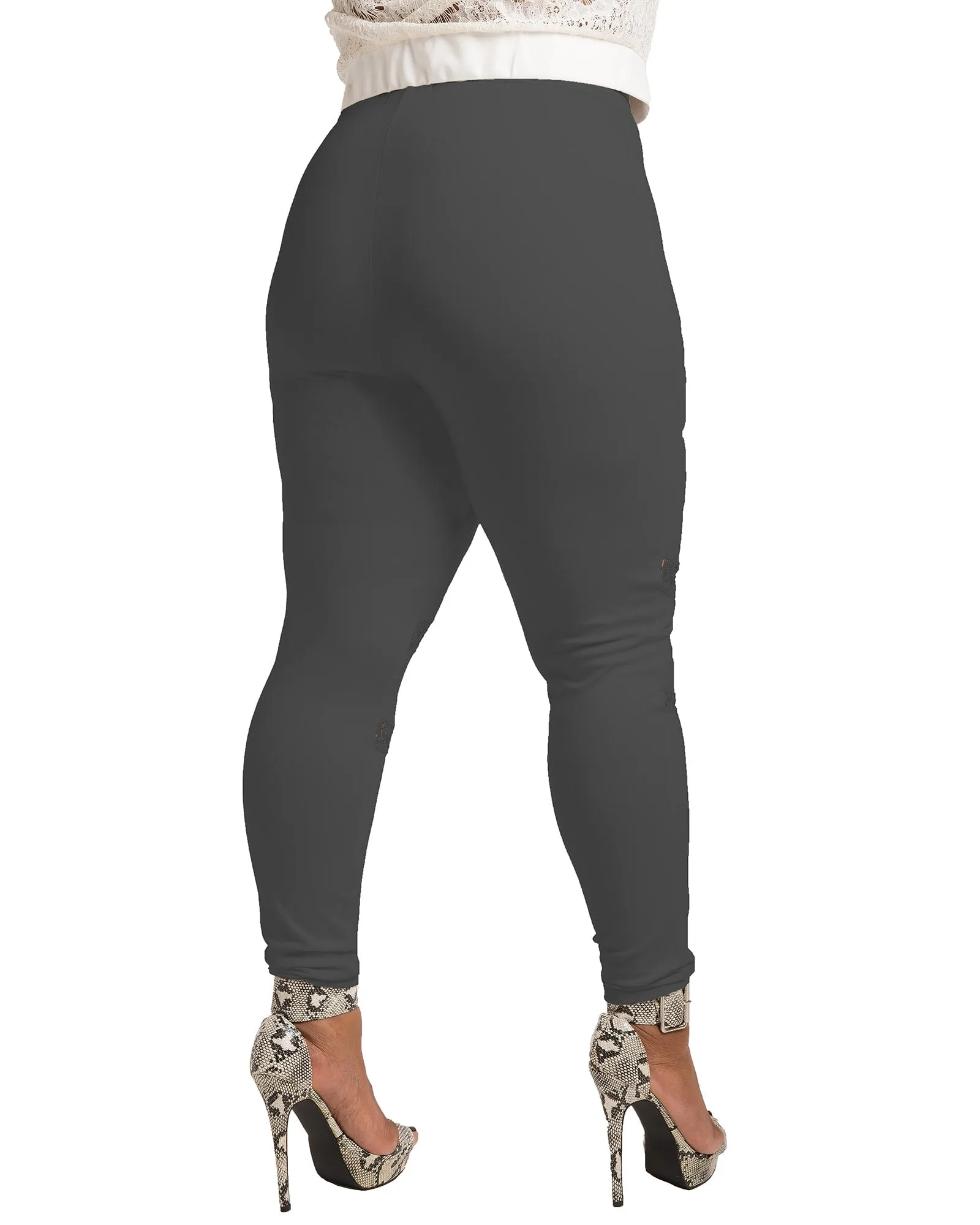 Peekaboo Lace Ponte Legging | Charcoal