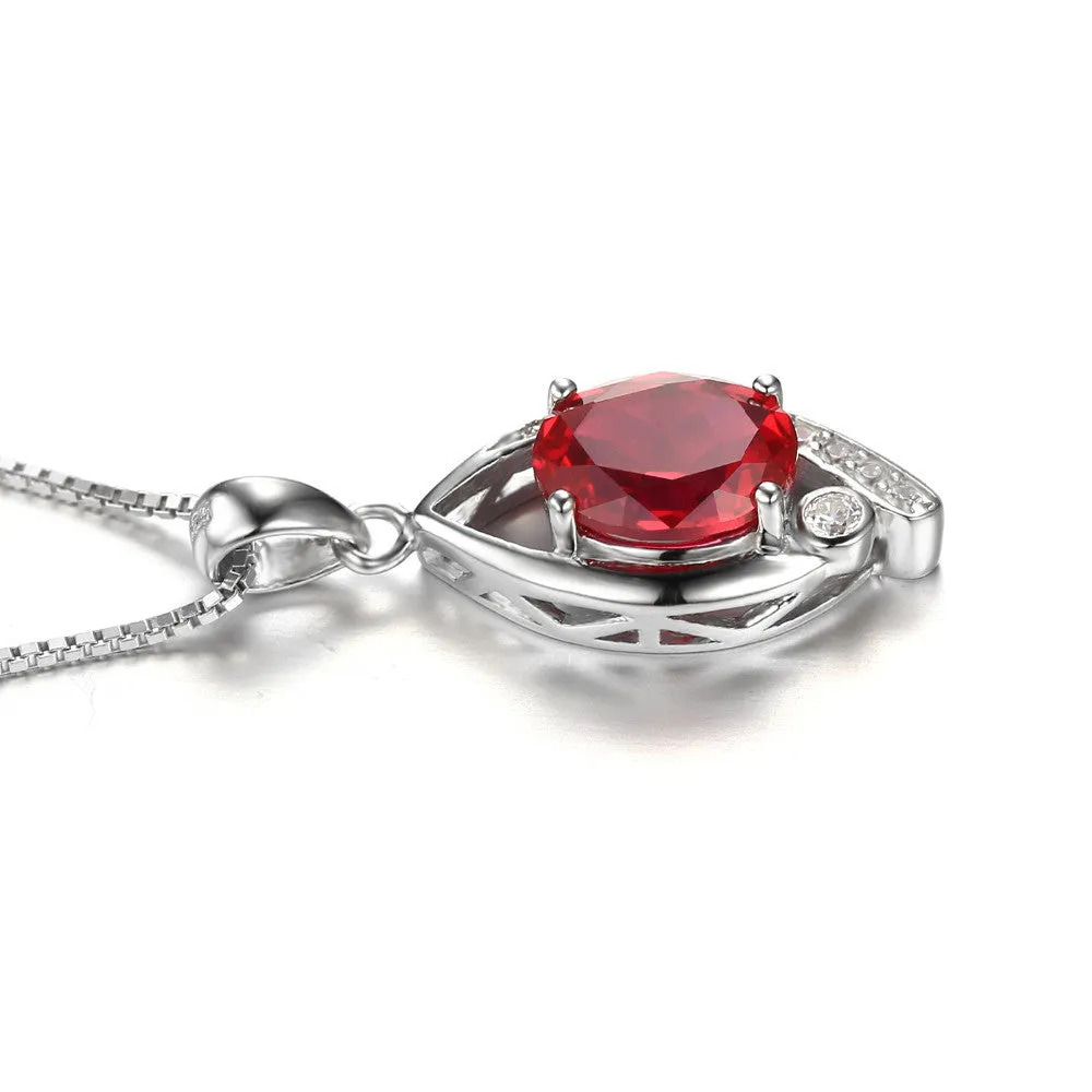 Pendant JewelryPalace Eye 2.2ct Red Ruby 925 Sterling Silver Oval Cut Fashion Without a Chain