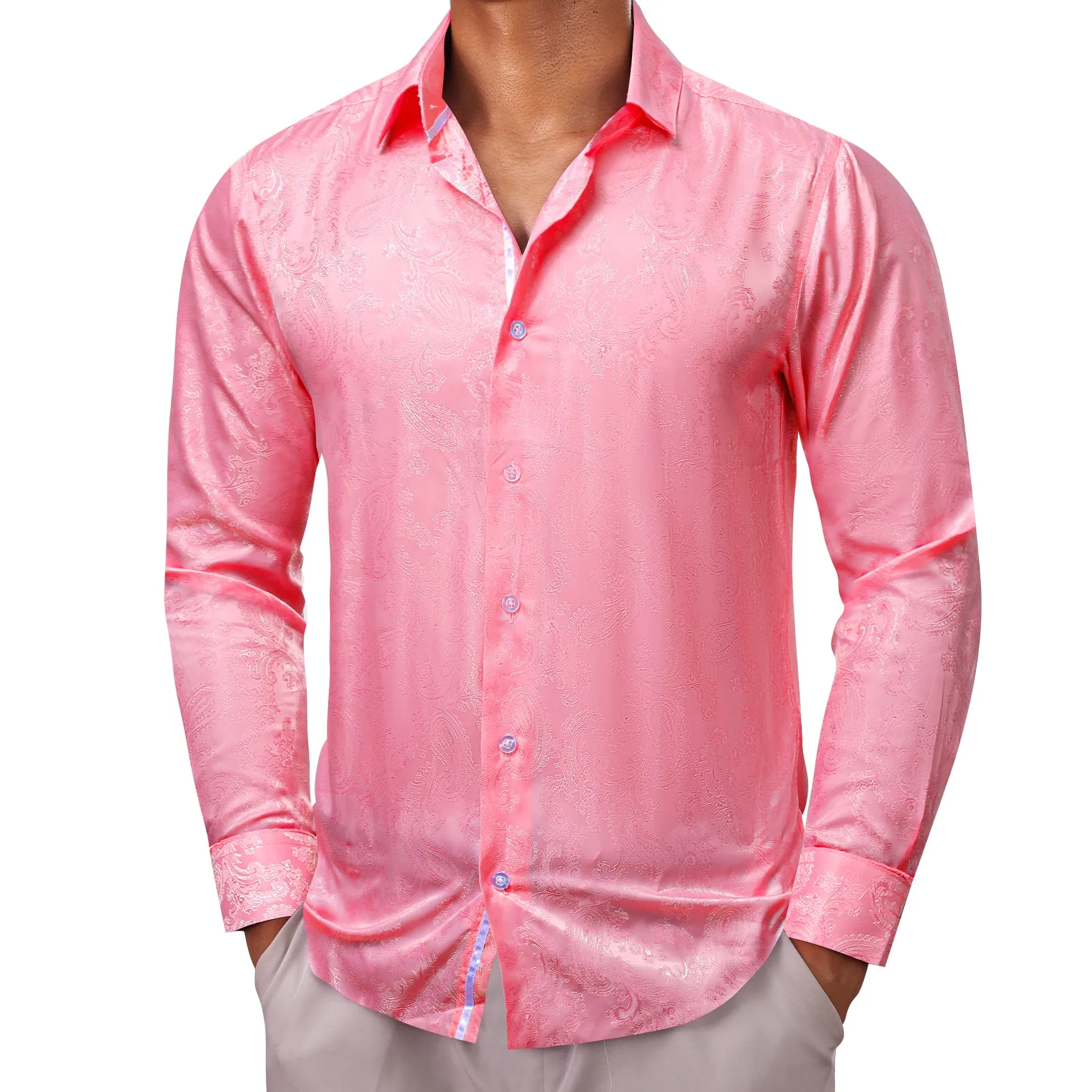 Pink Paisley Men's Long Sleeve Shirt