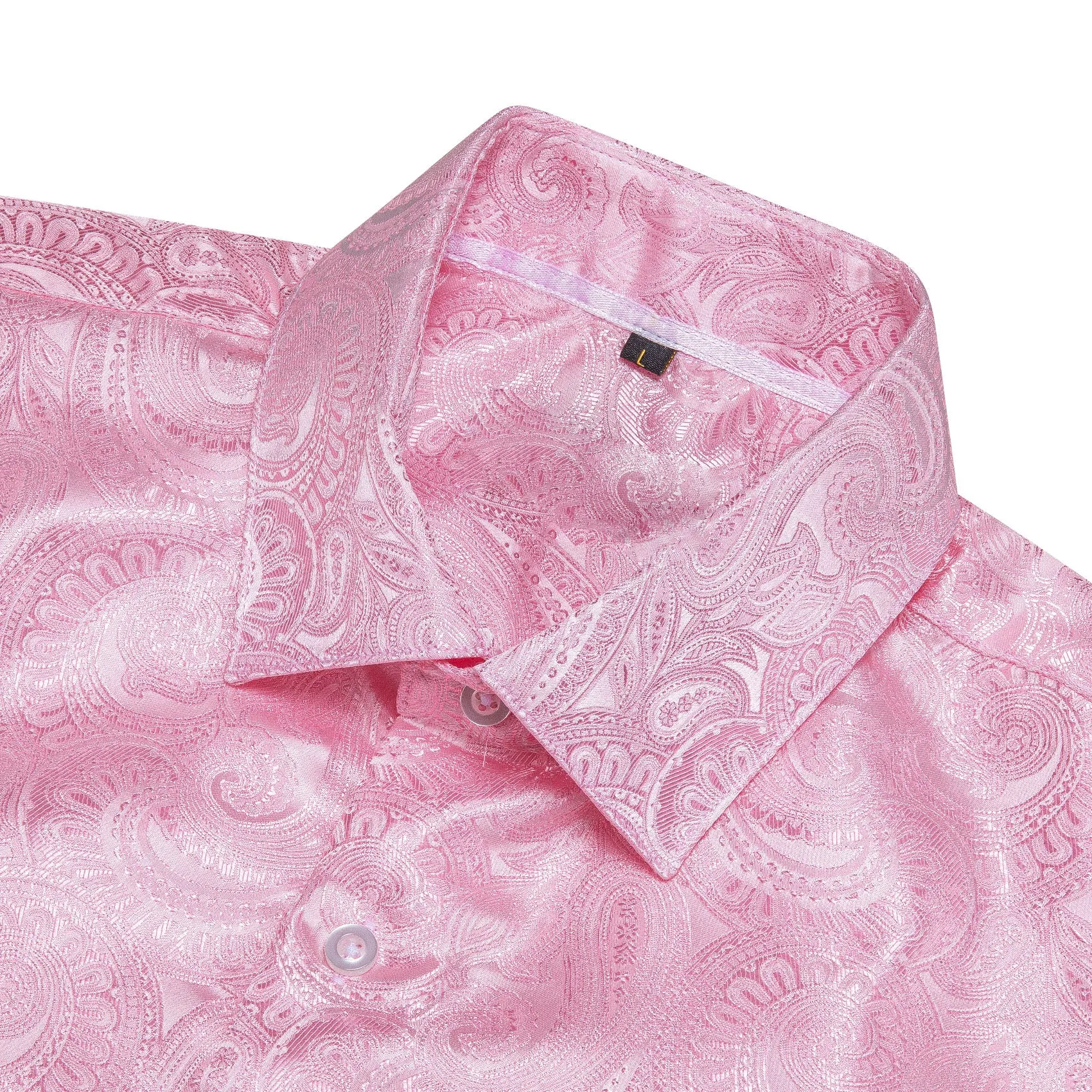 Pink Paisley Pattern Silk Men's Long Sleeve Shirt