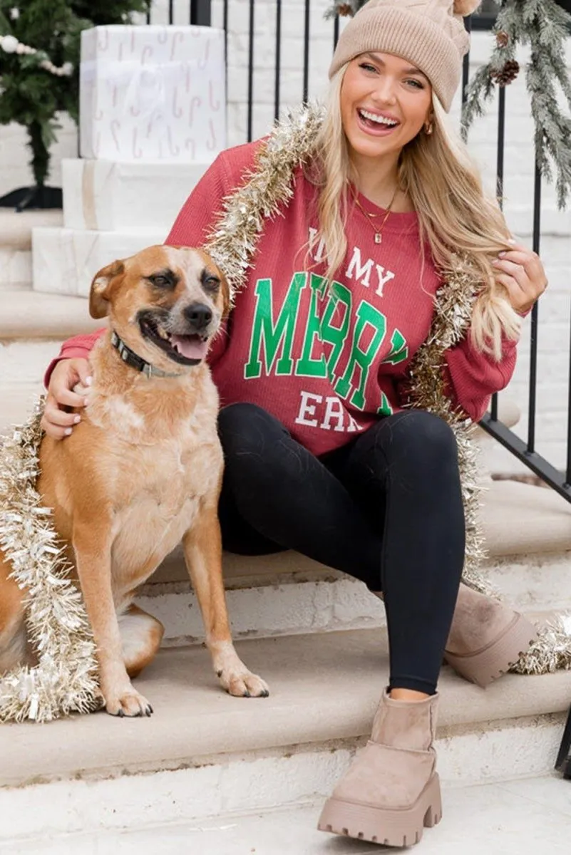 Pink Strawberry "IN MY MERRY ERA" Corduroy Sweatshirt