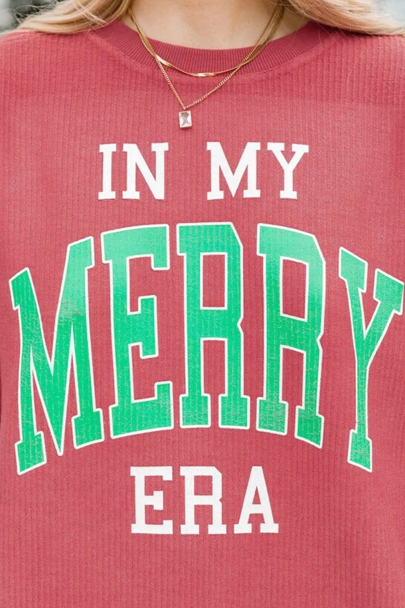 Pink Strawberry "IN MY MERRY ERA" Corduroy Sweatshirt