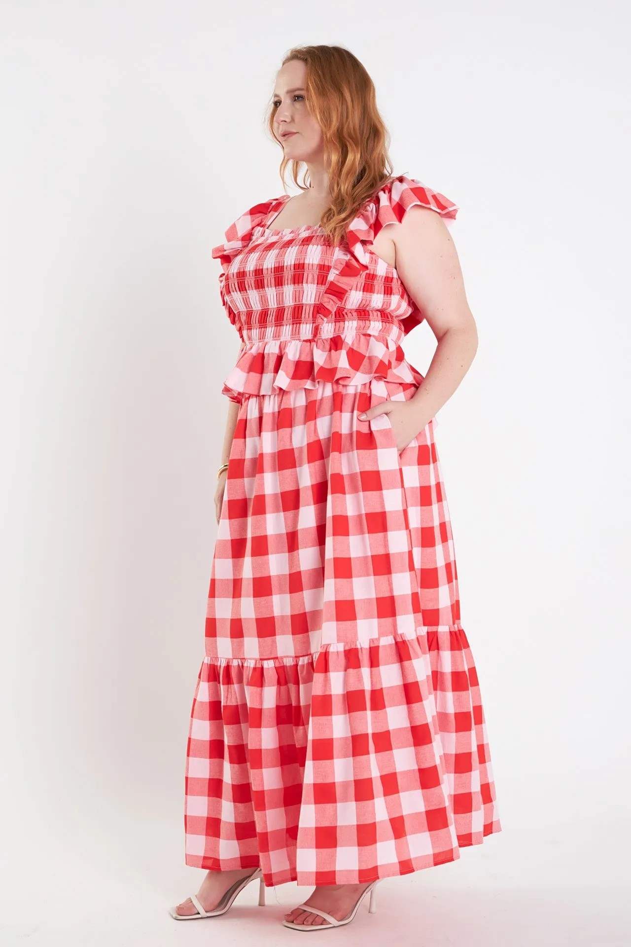 Plus Size Gingham Midi Skirt