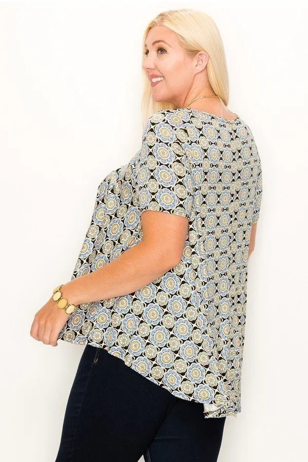 Plus Size Multi Print Tunic Top