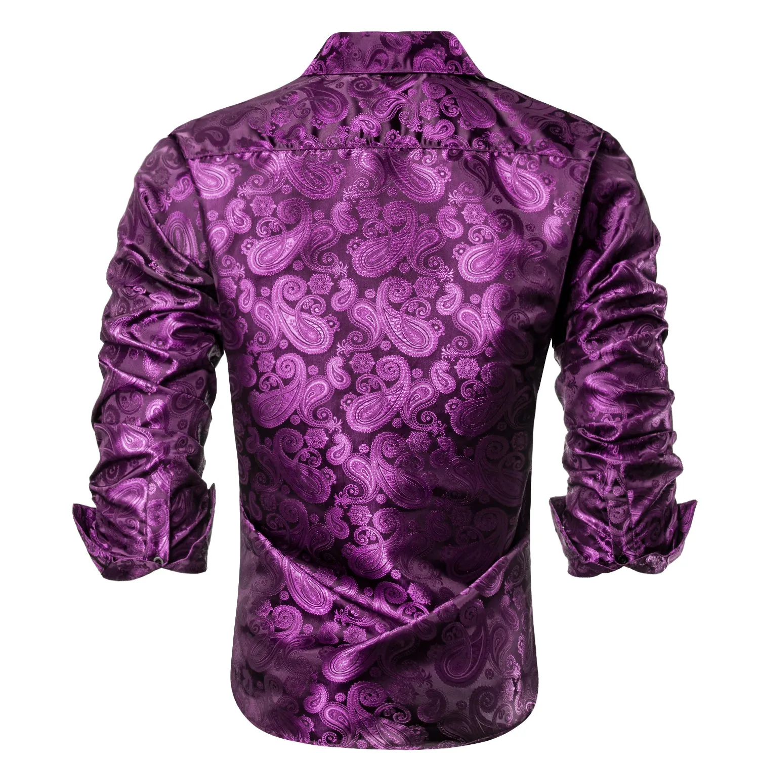 Purple Paisley Pattern Silk Men's Long Sleeve Shirt