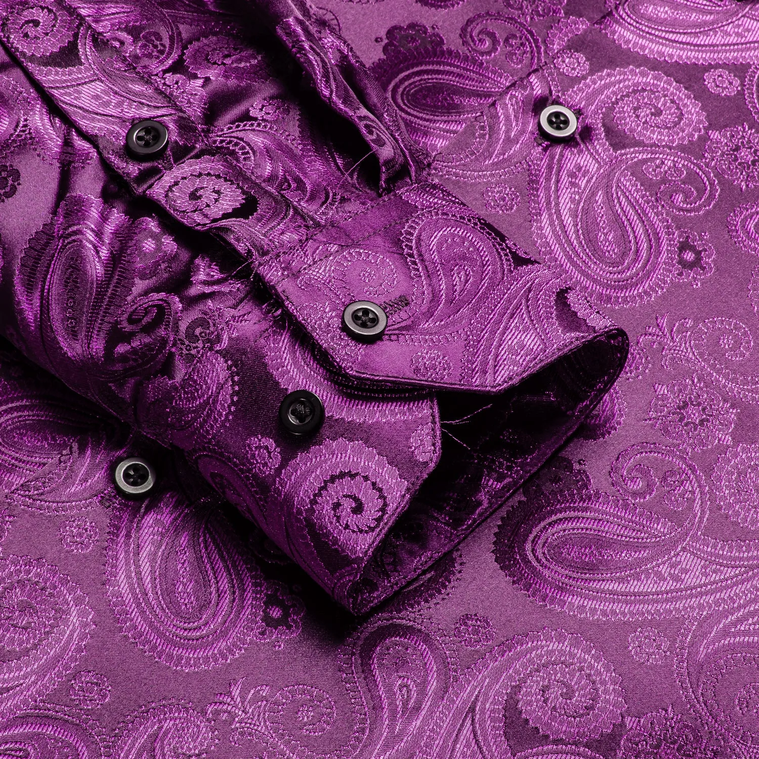 Purple Paisley Pattern Silk Men's Long Sleeve Shirt