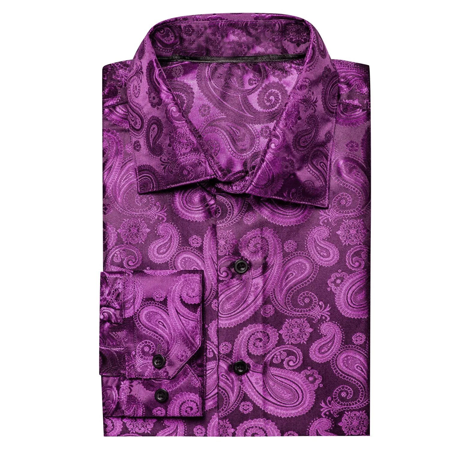 Purple Paisley Pattern Silk Men's Long Sleeve Shirt