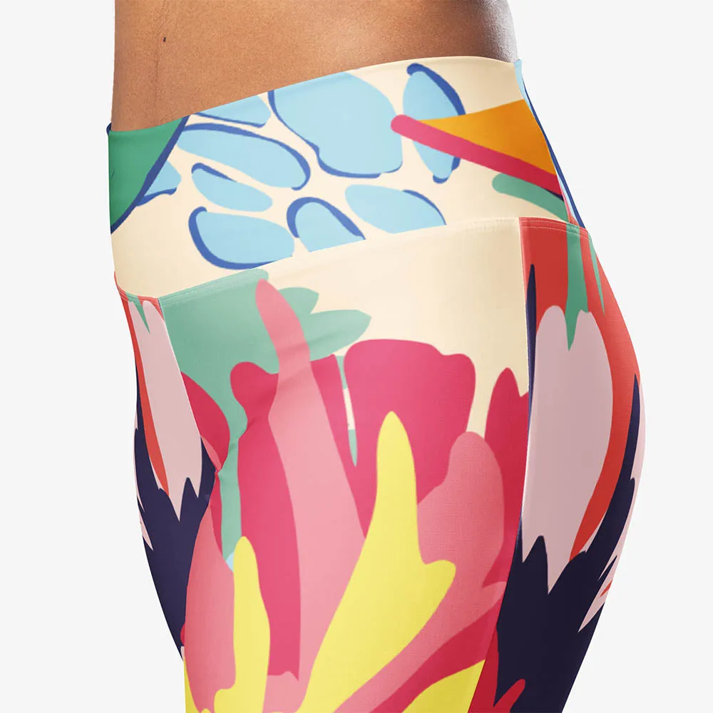 Recycled Flare leggings "Flower Splash" Red/Yellow/Blue