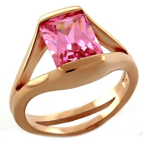 Rose Gold 925 Sterling Silver Ring with AAA Grade CZ in Rose for Women Style LOAS1045