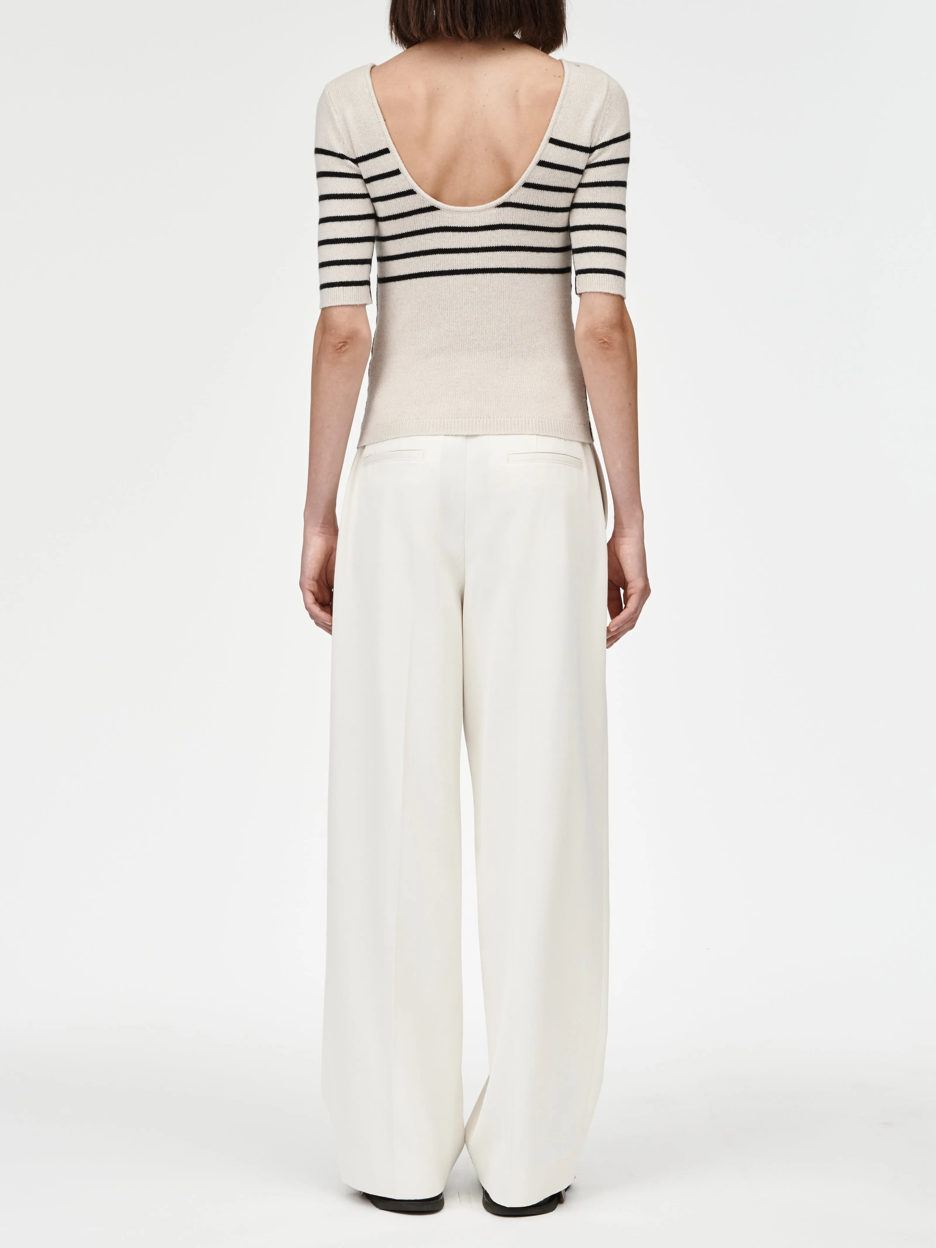 Scoop Back Top in Crema with Black Stripe