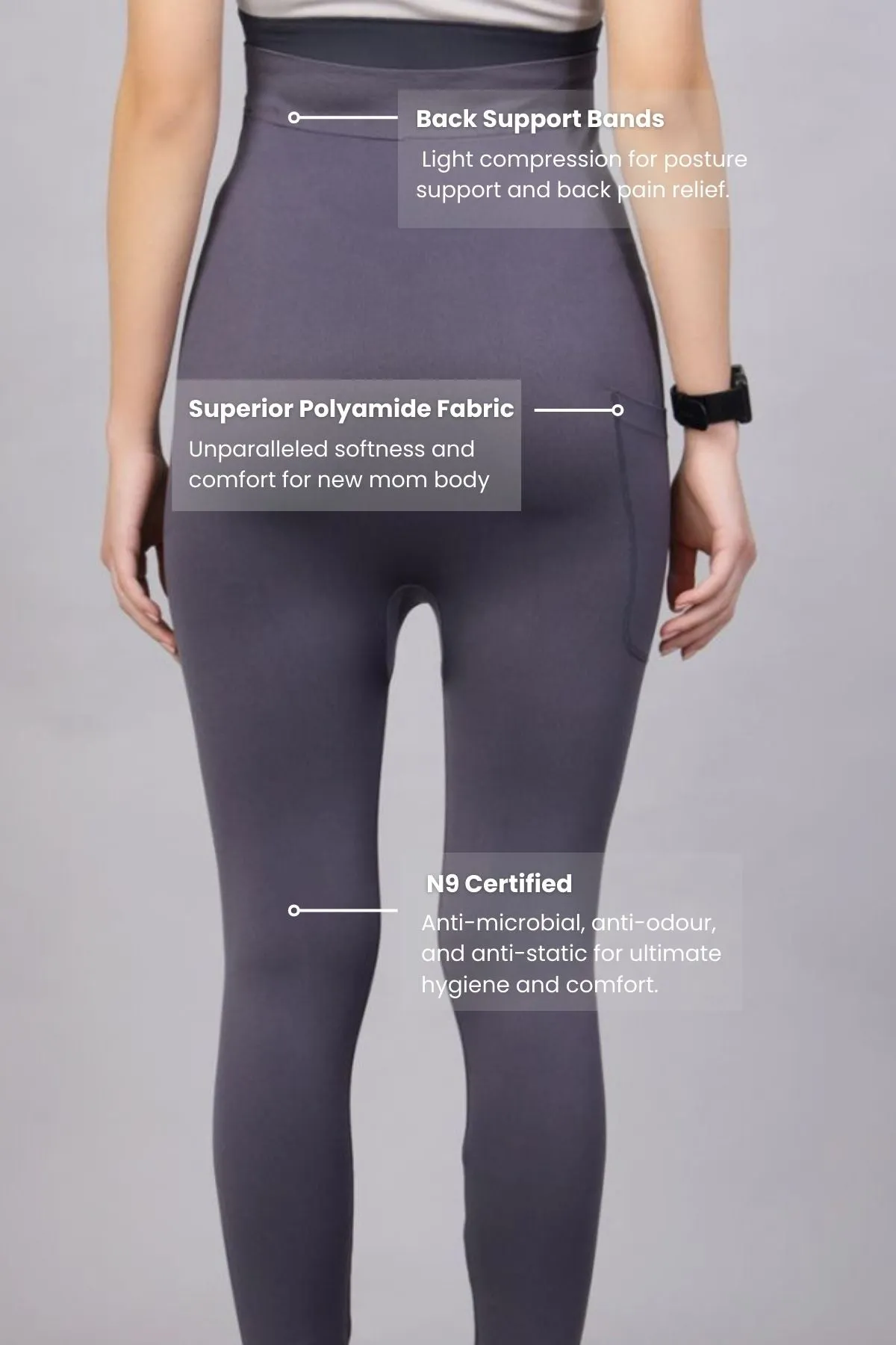 Seamless Adaptable Bump Support Grey Maternity Leggings