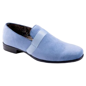 Sky Blue Velvet Men's Shoe Slip-on with a satin ribbon