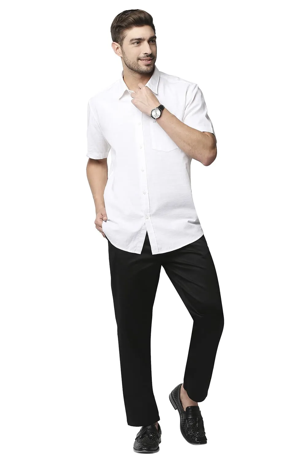 Slim Fit Slub Halfsleeves Shirt