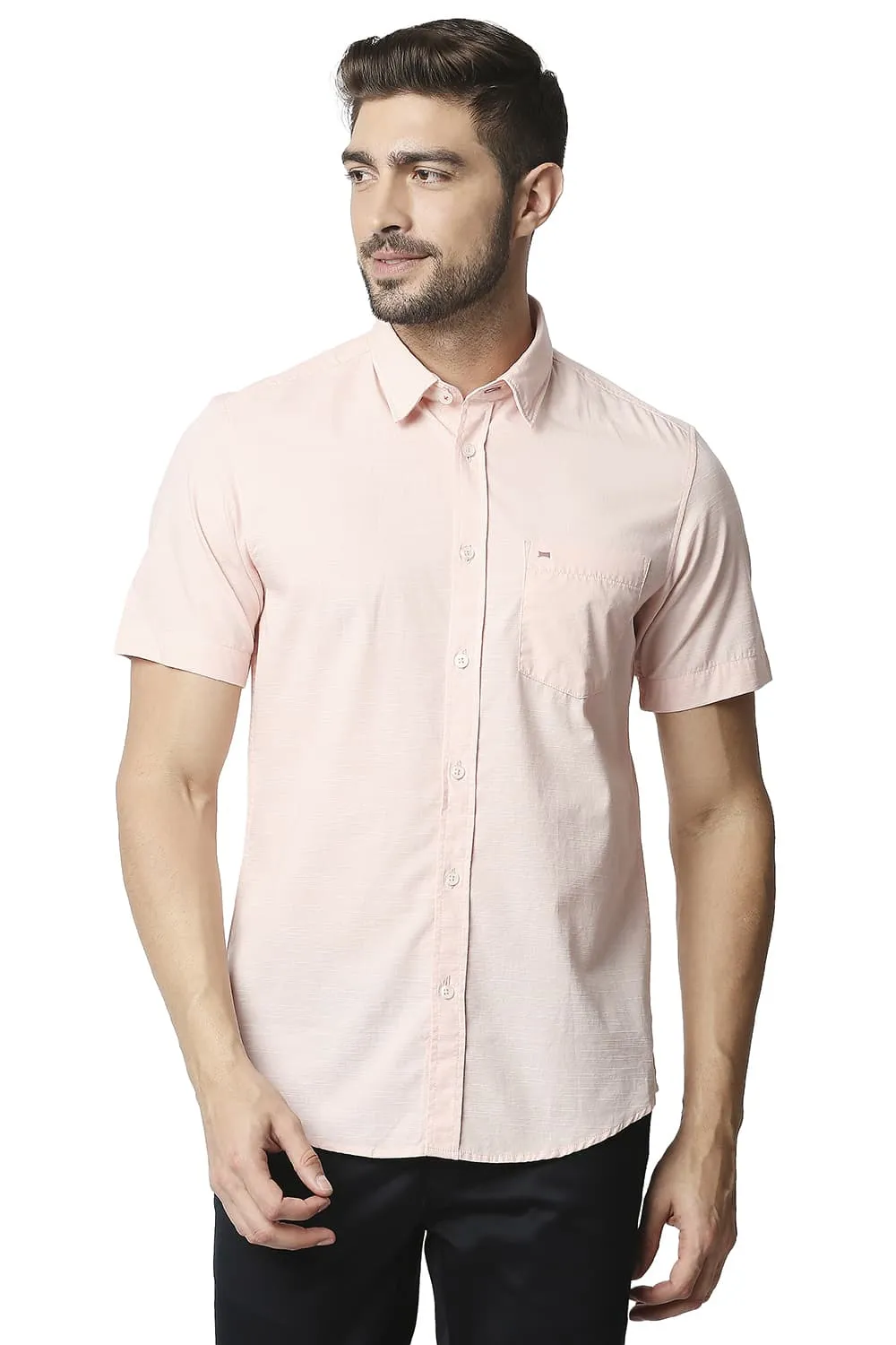 Slim Fit Slub Halfsleeves Shirt