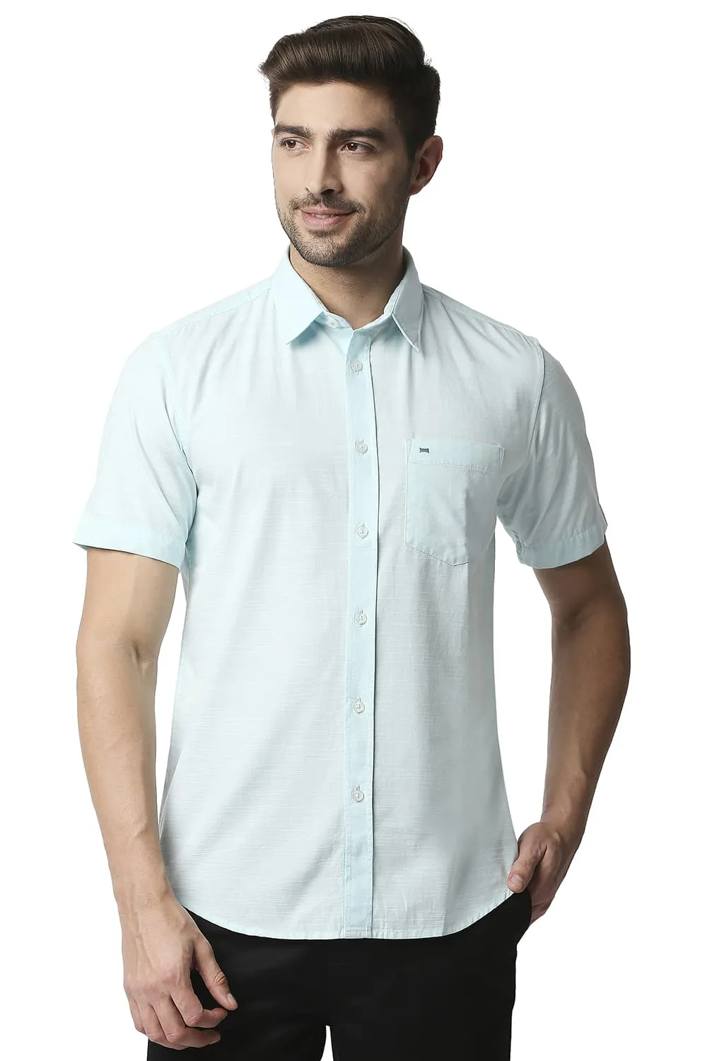 Slim Fit Slub Halfsleeves Shirt