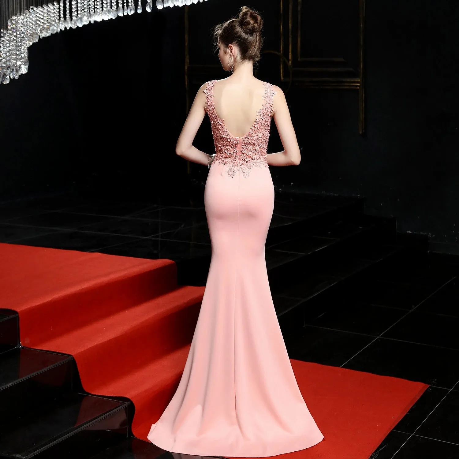 solid hand-made beaded clothing long banquet applique mermaid bride evening dress for wedding