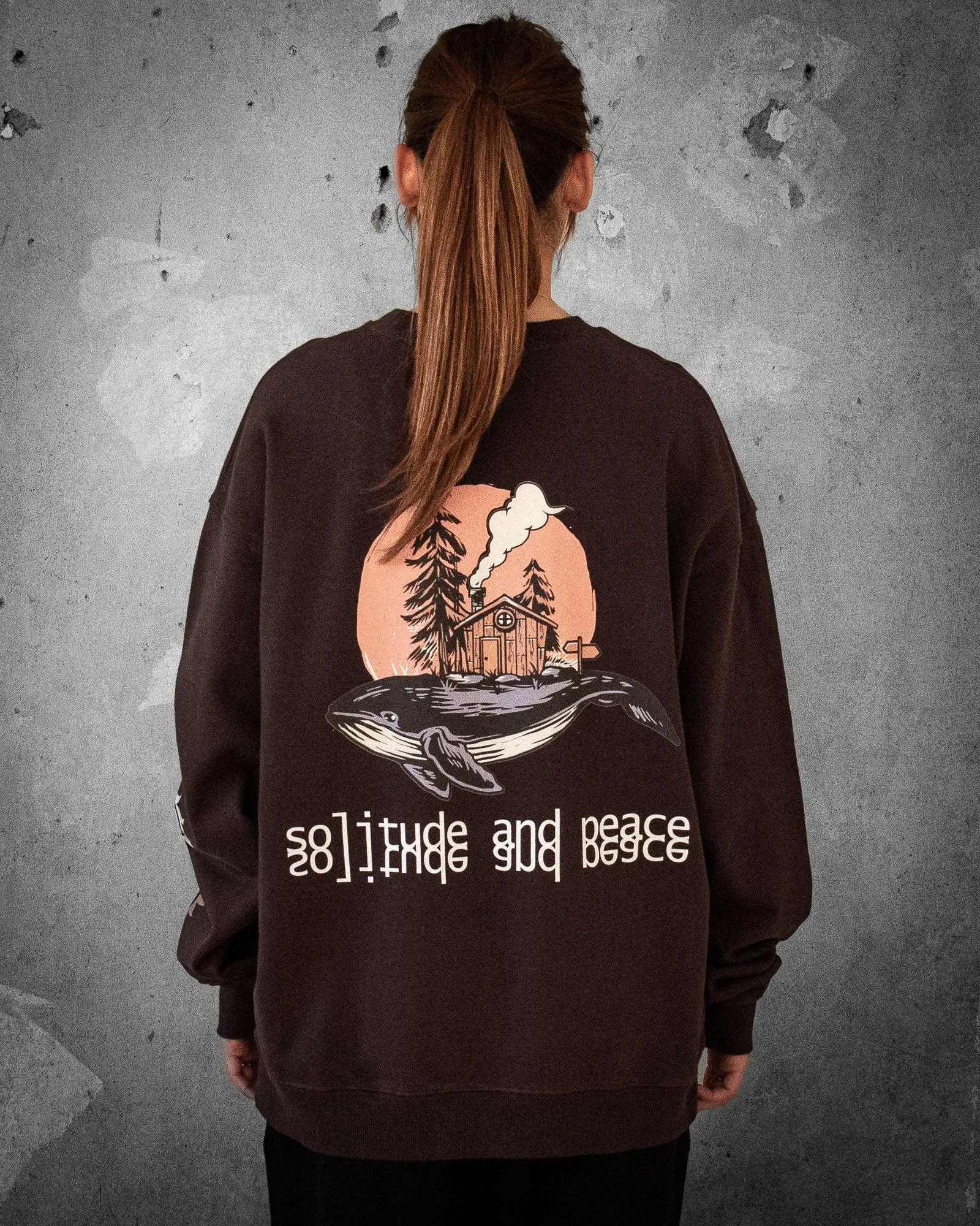 Solitude and Peace | Oversized Charcoal Women's Sweatshirt