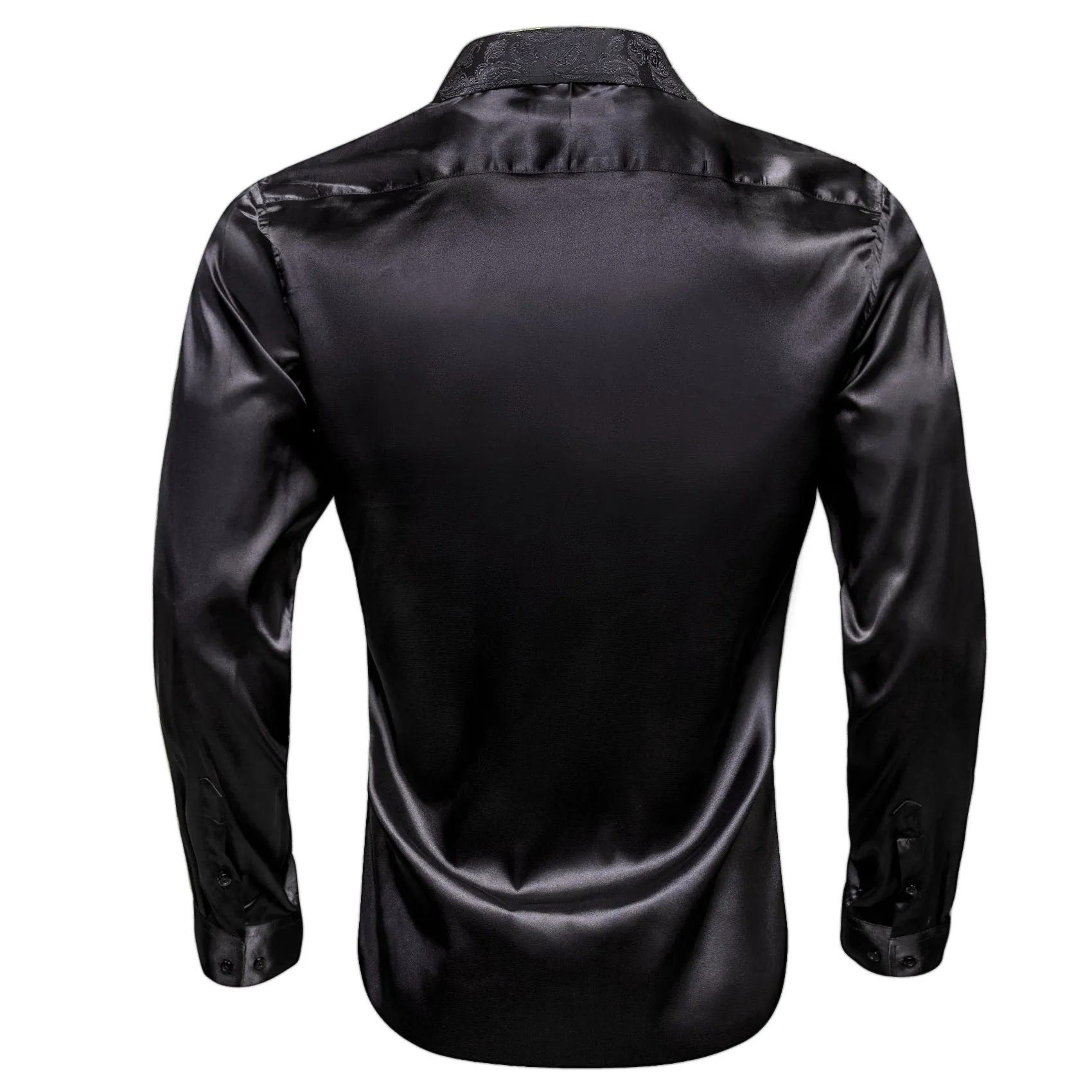 Splicing Style Black Solid with Black Paisley Edge Men's Long Sleeve Shirt