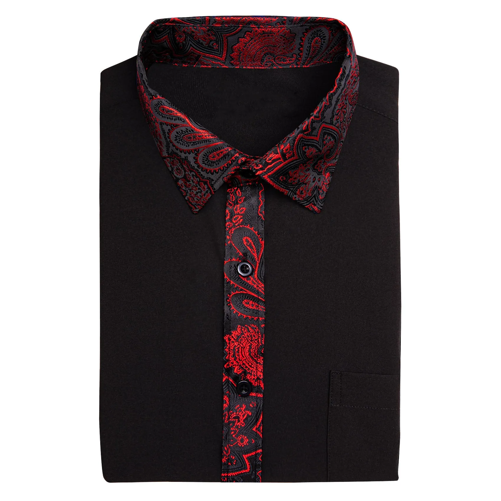 Splicing Style Black with Red Paisley Edge Men Long Sleeve Shirt